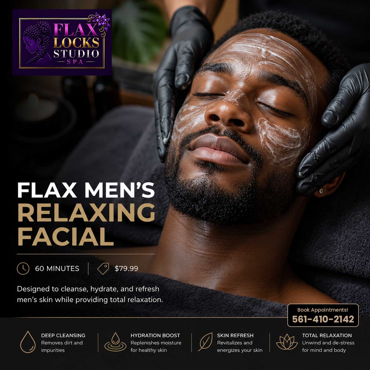 Flax Men’s Relaxing Facial | Deep Cleansing & Hydration Spa Treatment - 60 Minutes